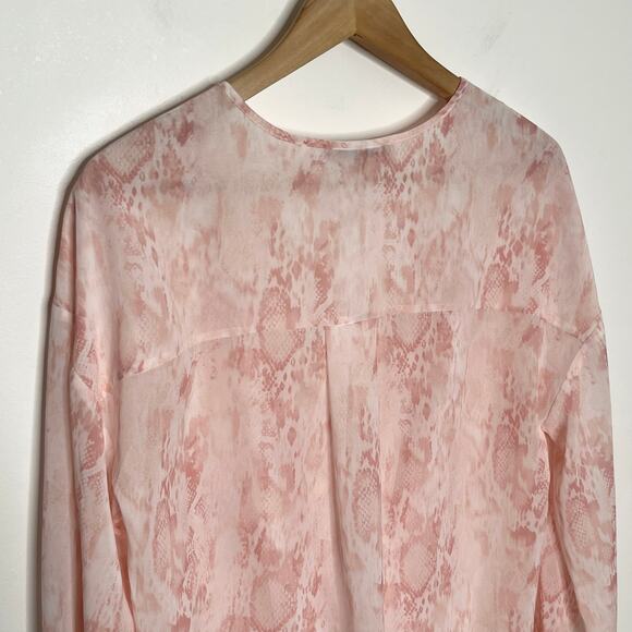 All Saints Womens Penny Masala Top 4 Pink Floral Snake Print Wrap Surplice Sheer - Picture 8 of 10